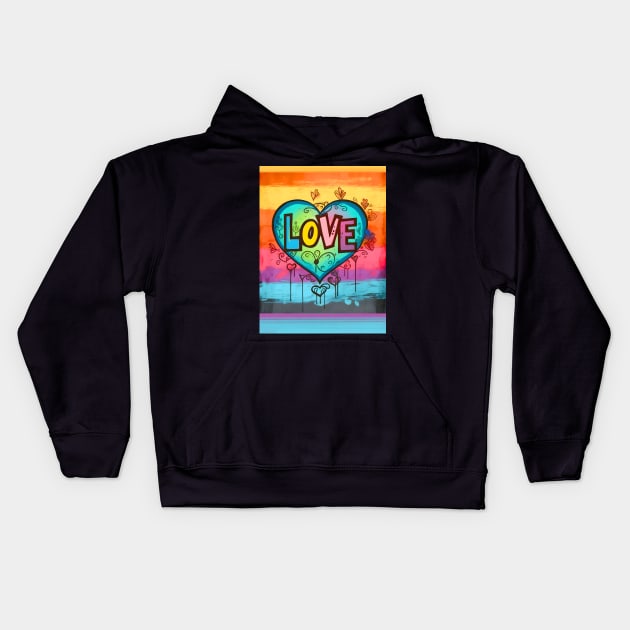 LGBTQ+ Gay Pride Month: Love No. 2 on a Dark Background Kids Hoodie by Puff Sumo